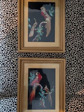Original Vintage Real Bird Feathers Paintings! Intricately Layered! Amazing!